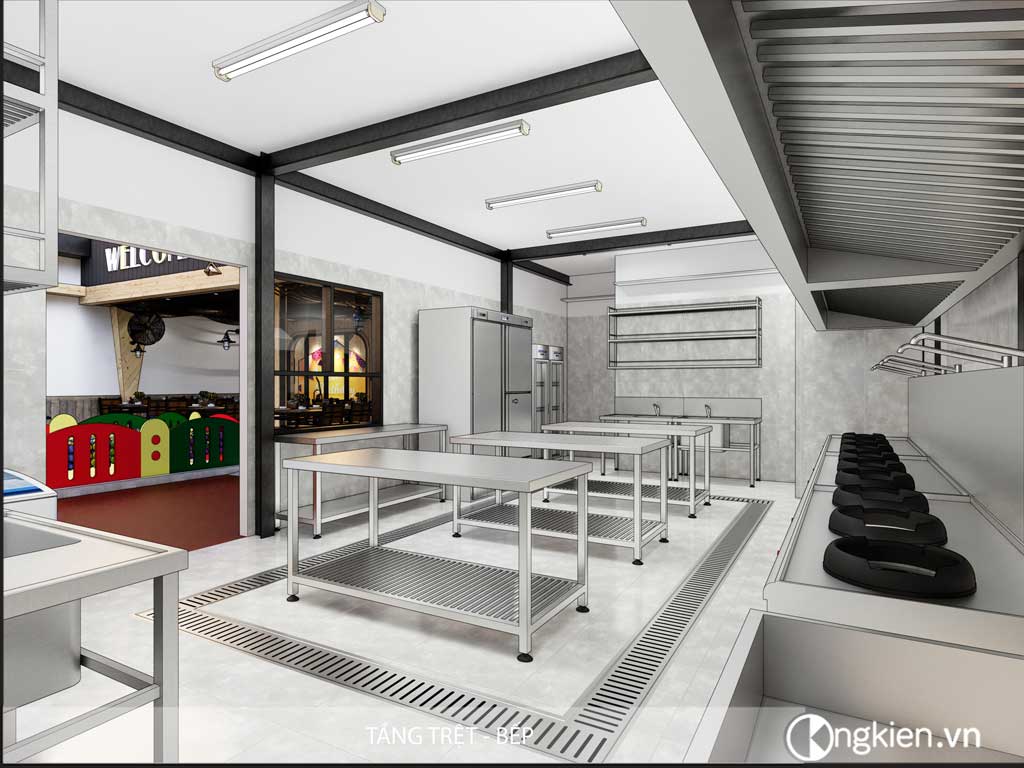 thiết kế không gian bếp quán ăn gia đình Ốc Lúa