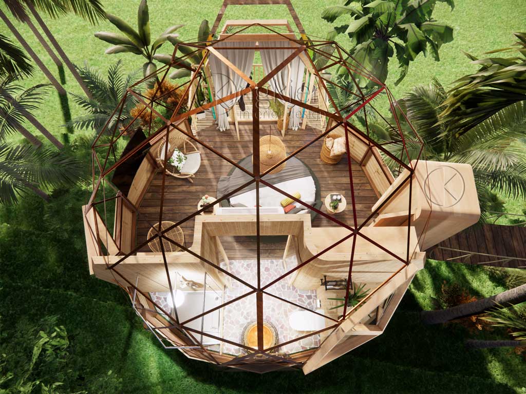 thiết kế tổng thể nội thất nhà gỗ mái vòm
