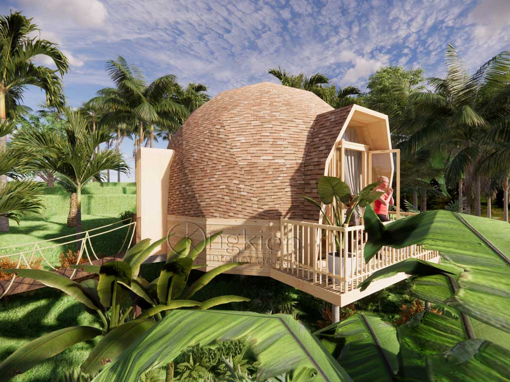 mẫu nhà gỗ mái vòm cho resort bungalow