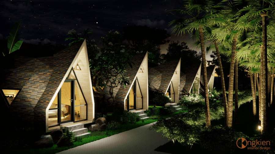 Thiết kế Bungalow resort Daklak về đêm